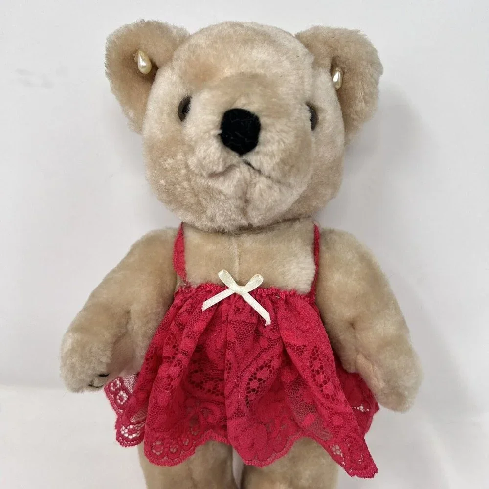 Teddy Bear in Red Lingerie‎ Undies Pearl Earrings Jointed Vintage? Unbranded 10